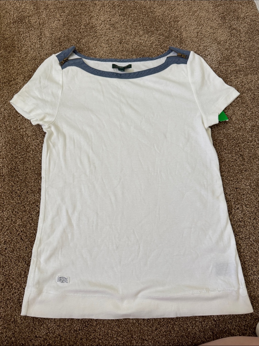 Ralph Lauren White Short Sleeve Tee with Blue Trim